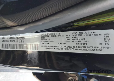 2025 Ram 1500 Lone Star 4X4 5'7 Box z USA, uszkodzony, nr VIN 1C6RRFFGXSN737224